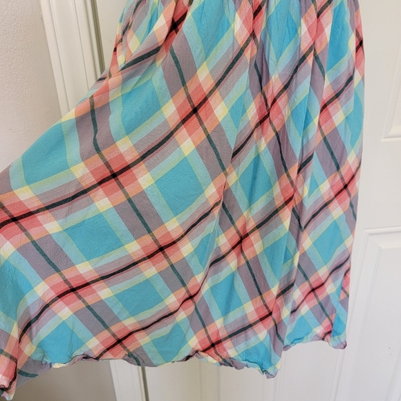 Kensie Blue Pink Plaid Ruffled Sleeveless Sundress V Neck Fit Flare Size Small - Picture 4 of 12
